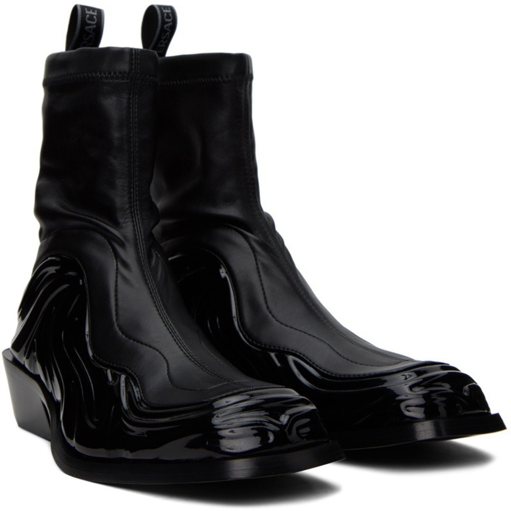 Versace Black Patent & Leather Sculpted Solare Boots - Picture 3 of 9